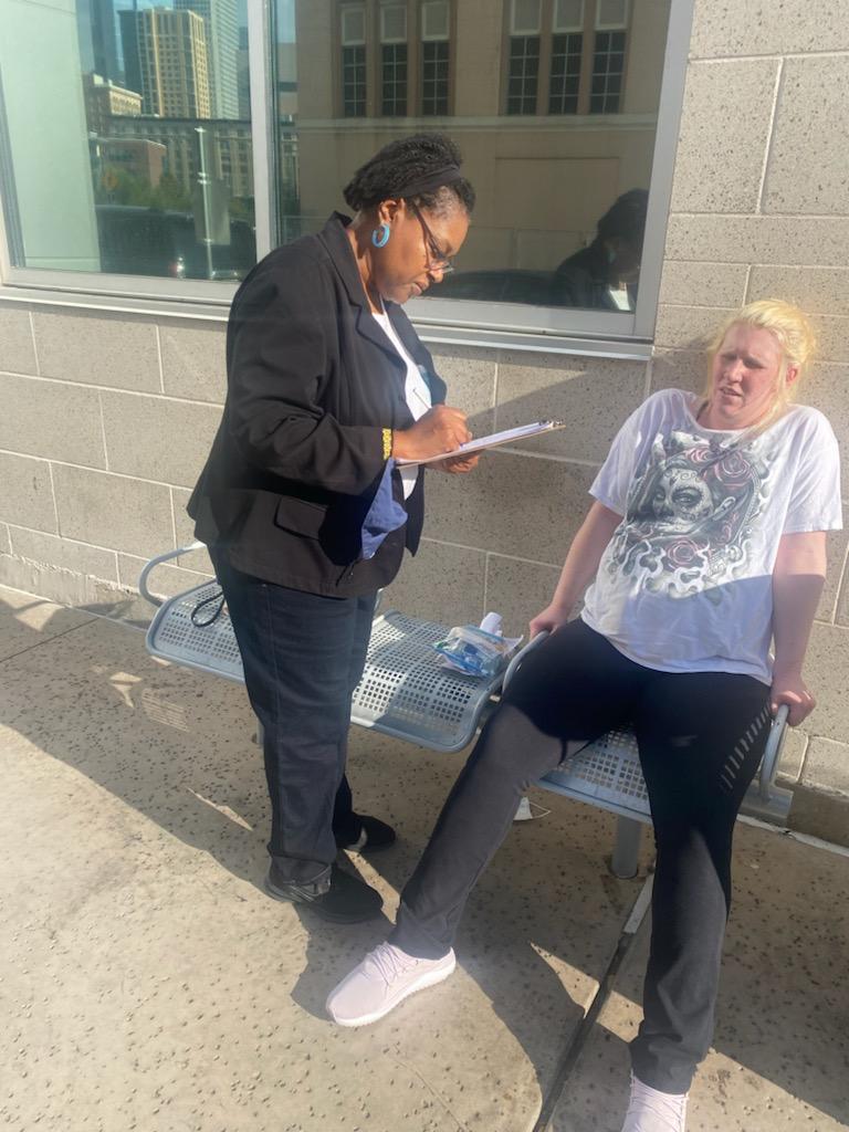 Goldie with B.M. who was 8 months pregnant, outside Harris county jail in Oct 2022.