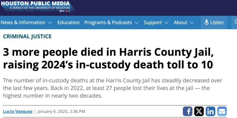 Screenshot of title of news article on Houston Public Media website
